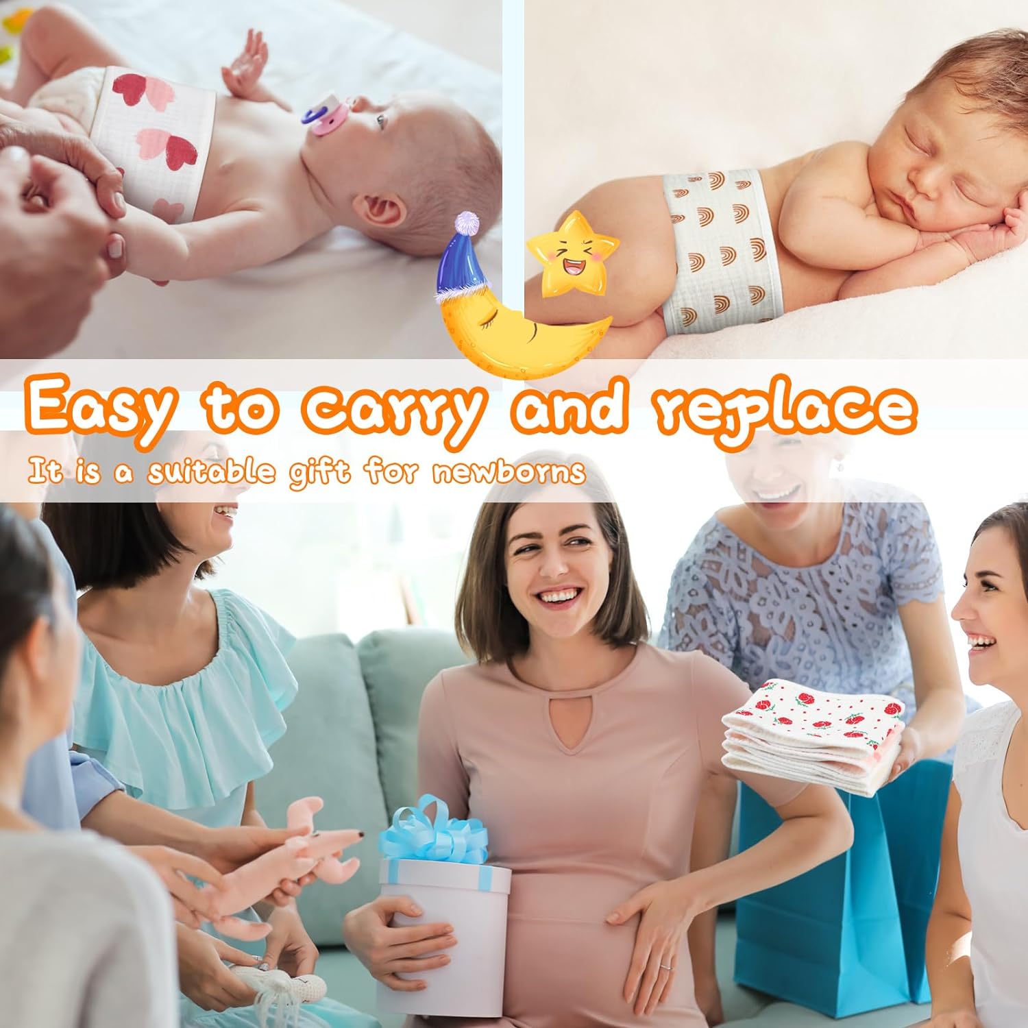 Vabean 8 Pcs Baby Infant Umbilical Cord Comfort Cotton Belly Band with 4 Colors and 4 Prints, Adjustable Muslin Baby Umbilical Belt for Protection Abdomen Baby Infant Newborn Gifts 0 To12 Months - Image 6
